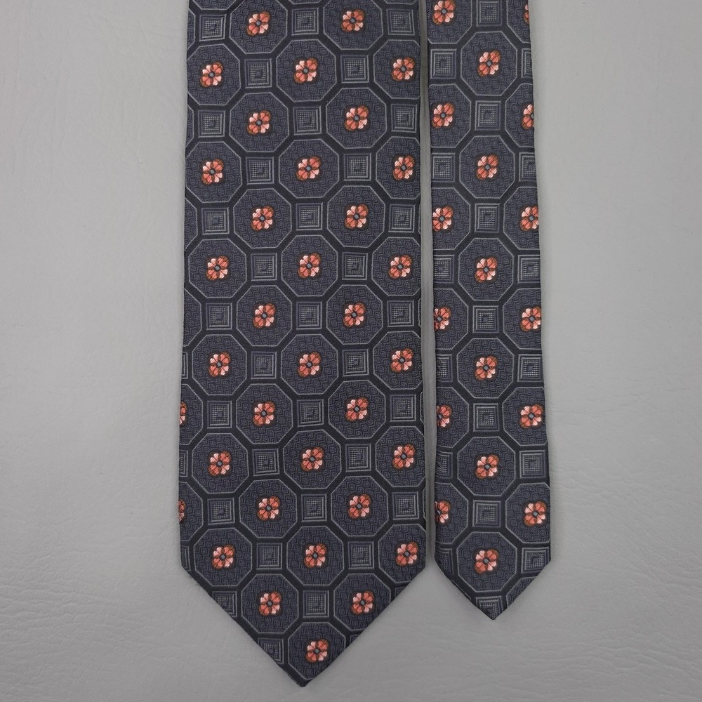 Ermenegildo Zegna Tie Mens One Size Gray Silk Geometric Floral Made Italy